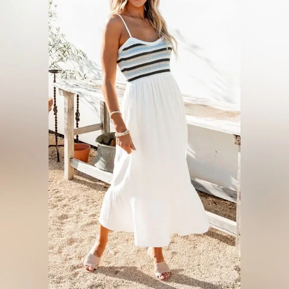 NWOT Seaside Striped Crochet Midi Dress - Picture 1 of 7